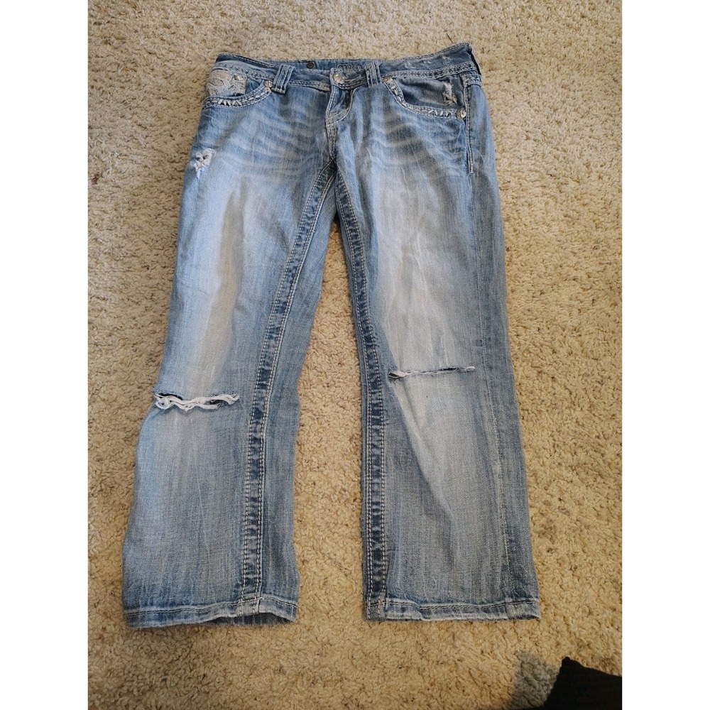 Miss Me Capri Womens Low Rise Distressed Blue Denim Capri Jeans Size 26